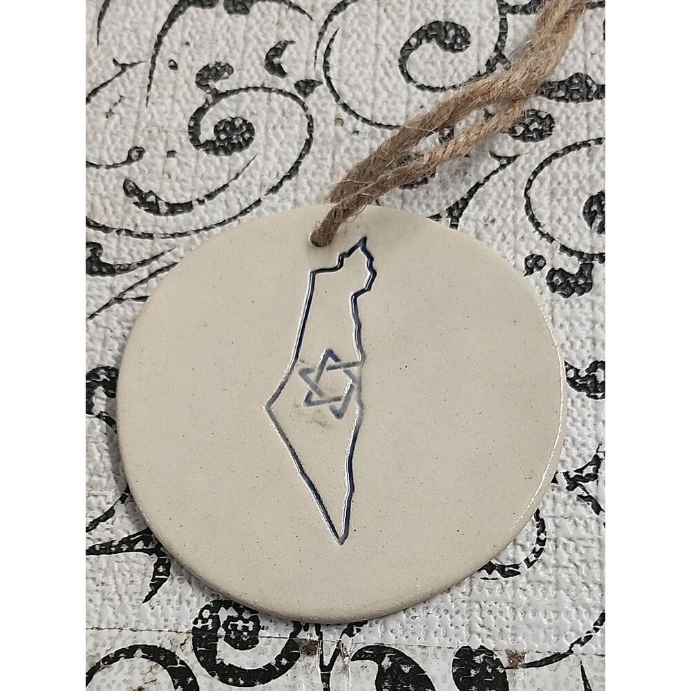White and Tan Ceramic Israel Map Ornament